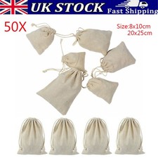 50PCS Cotton Linen Canvas Natural Drawstring Bags Travel-Bag Storage Pouches UK
