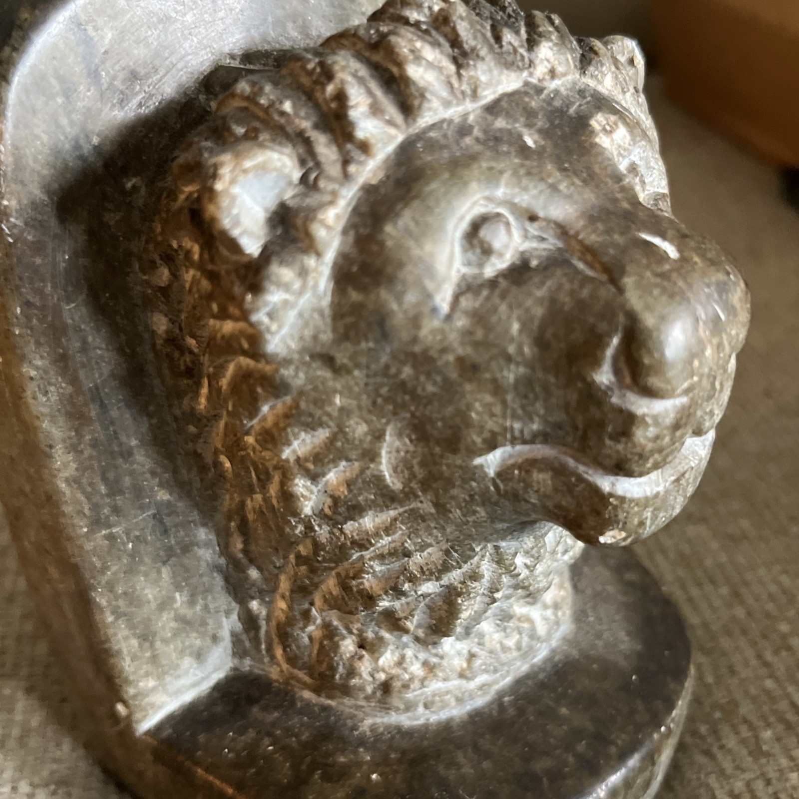 Hand Carved Stone Lion Head Original Book End Statue Sculpture Mukuna Heavy Rock