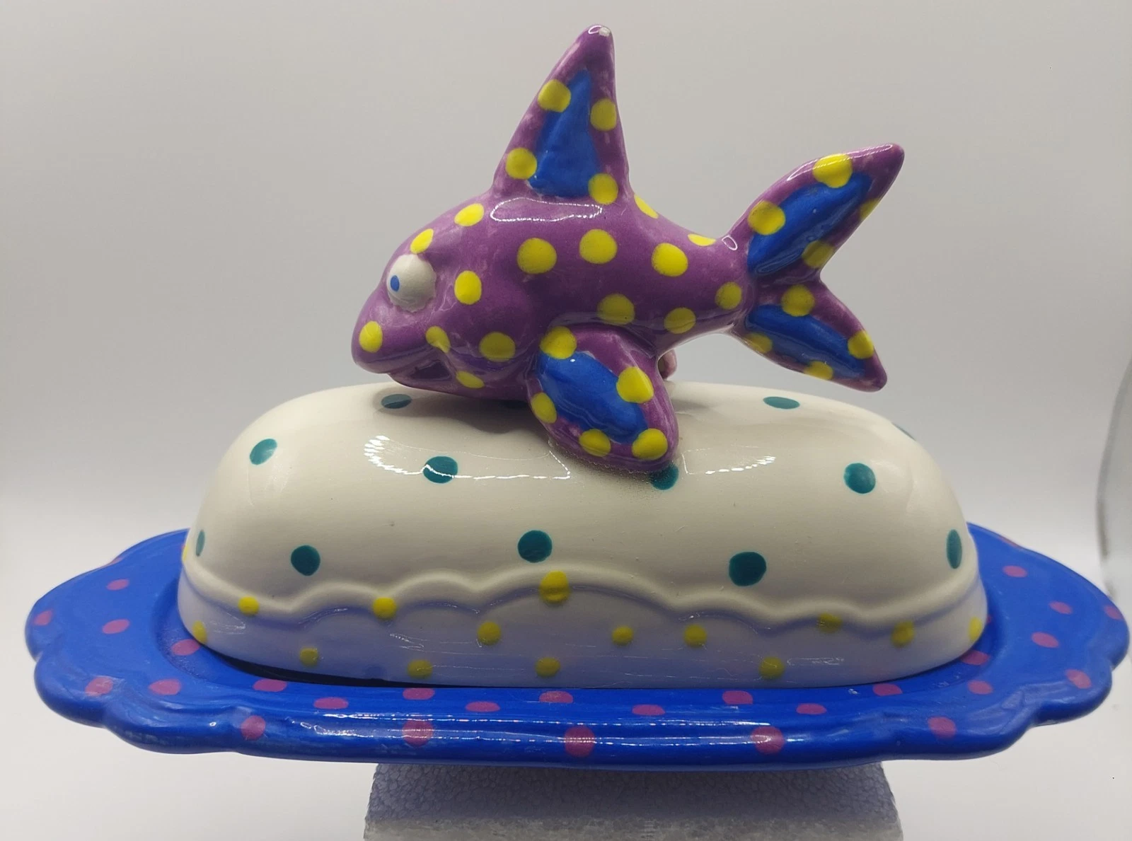 Multi Color Polka Dot Funny Fish Large Butter Dish