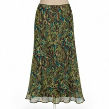 Y2K Floral Fairy Grunge Flowy Maxi Skirt Size L Green Whimsigoth Chiffon Dreamy