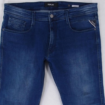 Mens Replay M914 ANBASS Stretch Slim Tapered Blue Jeans W36 L32