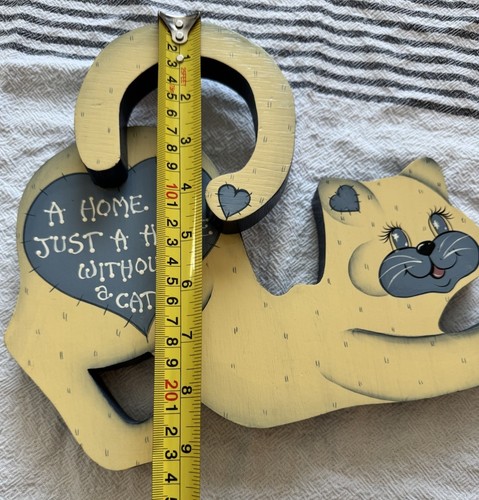 Vintage Wood “A Home Is Just A House Without A Cat” Wall Decor Sign Cottagecore - Picture 7 of 10