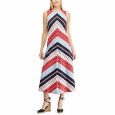 CHAPS Women's Chevron Striped Sleeveless Midi Dress Size Large