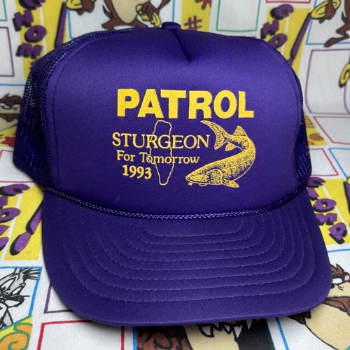 Vintage Sturgeon Fish For Tomorrow Mütze 1993 lila gelb Trucker Cap Schaumstoff Netz Seil - Bild 1 von 11