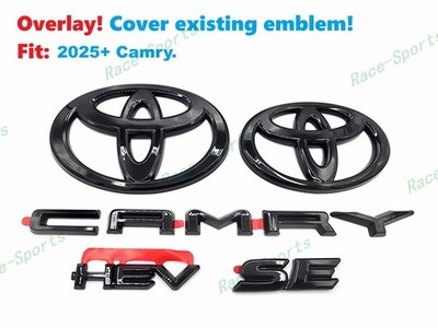 OVERLAY Gloss Black Front Rear Toyota Logo Camry HEV SE Emblem Letter2025+ Camry