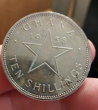 World/Foreign Silver: African -GHANA 10 Shillings 1958, 92.5% Pure. RARE