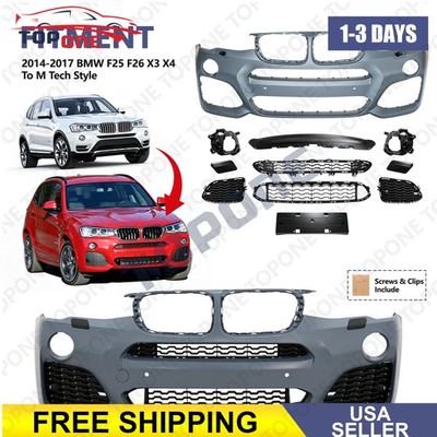 Front For 2014-2017 BMW F25 F26 X3 X4 To M Tech Style Complete Bumper Cover