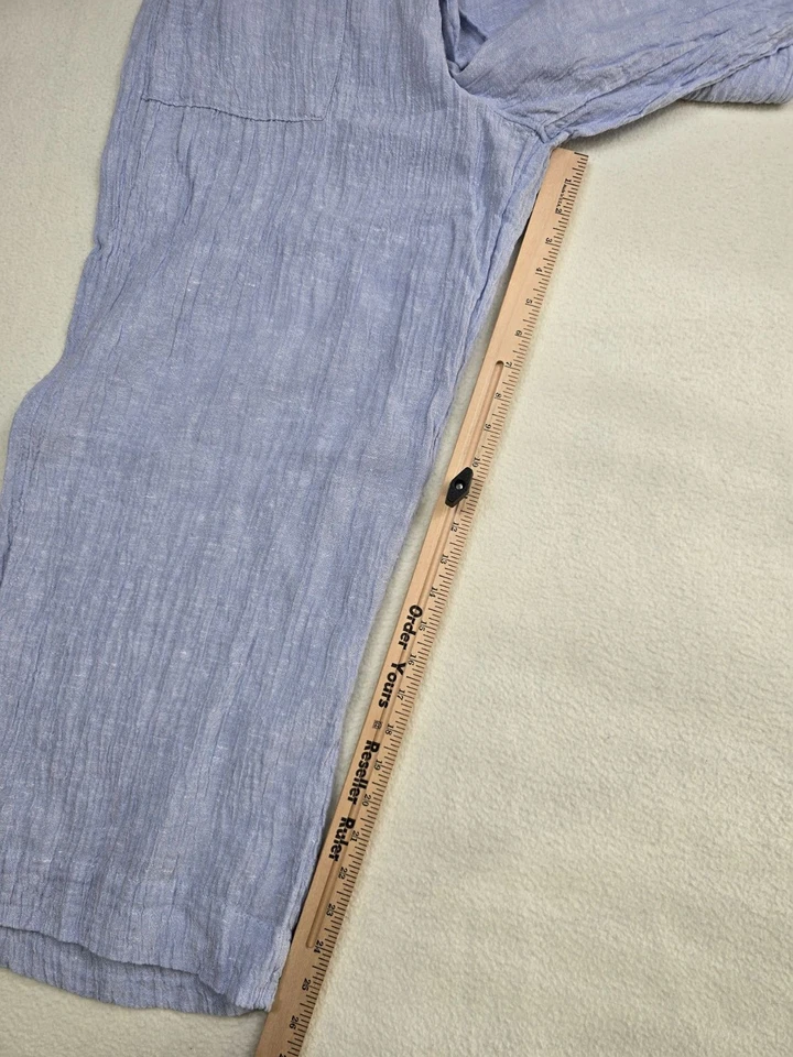 Pantalones de salón Sigrid Olsen 100 % lino pierna ancha relajados azul polvoriento arrugado grandes Foto 4 de 4