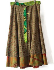 Recycled Saree Silk Wrap Around Skirt Long Reversible Hippie Boho Maxi Skirt 36"