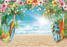 10X8Ft Polyester Fabric Summer Hawaiian Beach Backdrop Sky Ocean Tropical Flower
