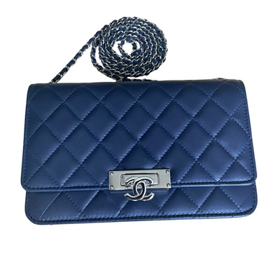 Chanel NEW Blue Golden Class Wallet On a Chain Quilted Leather Crossbody Bag
