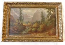 Antique 1914 HUDSON RIVER Landscape Oil Painting PIE CRUST FRAME 22 x 15 SIGNED