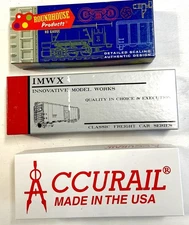 3 HO Frt. car kits- ROUNDHOUSE, caboose, ACCURAIL boxcar, IMWX  sgl. door boxcar