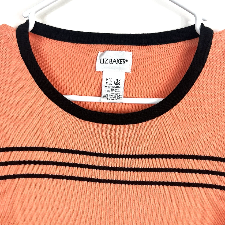 Suéter informal manga corta a rayas negro naranja cuello redondo Liz Baker para mujer M Foto 3 de 4