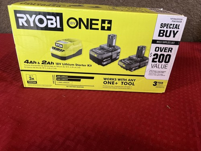 #ad Ryobi 18V One 4.0 amp; 2.0Ah Lithium Starter Kit Batteries amp; Charger PSK106B New $79.99