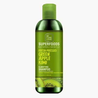 Be Care Love SuperFoods Natural Gentle Clarifying Shampoo Green Apple Kiwi 12 oz