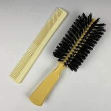 Vintage Fuller Brush Co. Round Hair Brush & Comb Set Yellow USA Made Styling