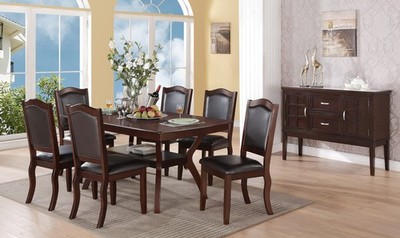 Formal Look Dining Table w Shelve And 6x Side Chairs Solidwood Espresso Finish