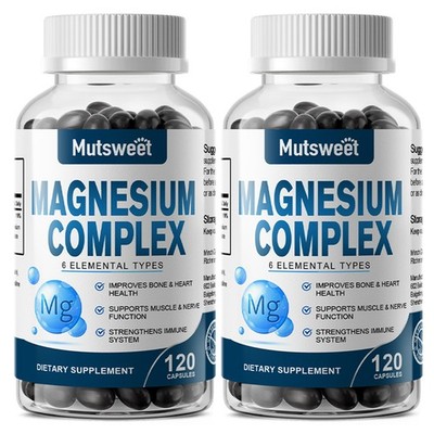 Magnesium Complex Supplement Caps - Mag Glycinate, Citrate, Malate 500mg 2 Pack