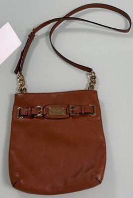 MICHAEL KORS Hamilton Pebbled Leather Crossbody Bag Chain Hardware Chestnut 2012