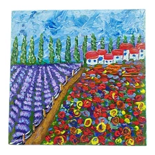 Tuscany Lavender 3D Wildflowers Original Painting Cypresses Handmade Wall Art