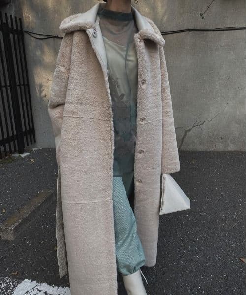 AMERI Reversible Faux Shearling Coat Ivory Beige … - image 3