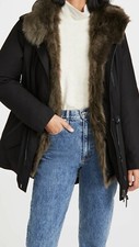 New Mackage Charlene Hooded Shearling Trim Parka Xl Black $1490 L1206