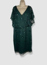 Adrianna Papell Women's Green Beaded Dolman-Sleeve Sheath Dress Plus Size 14W