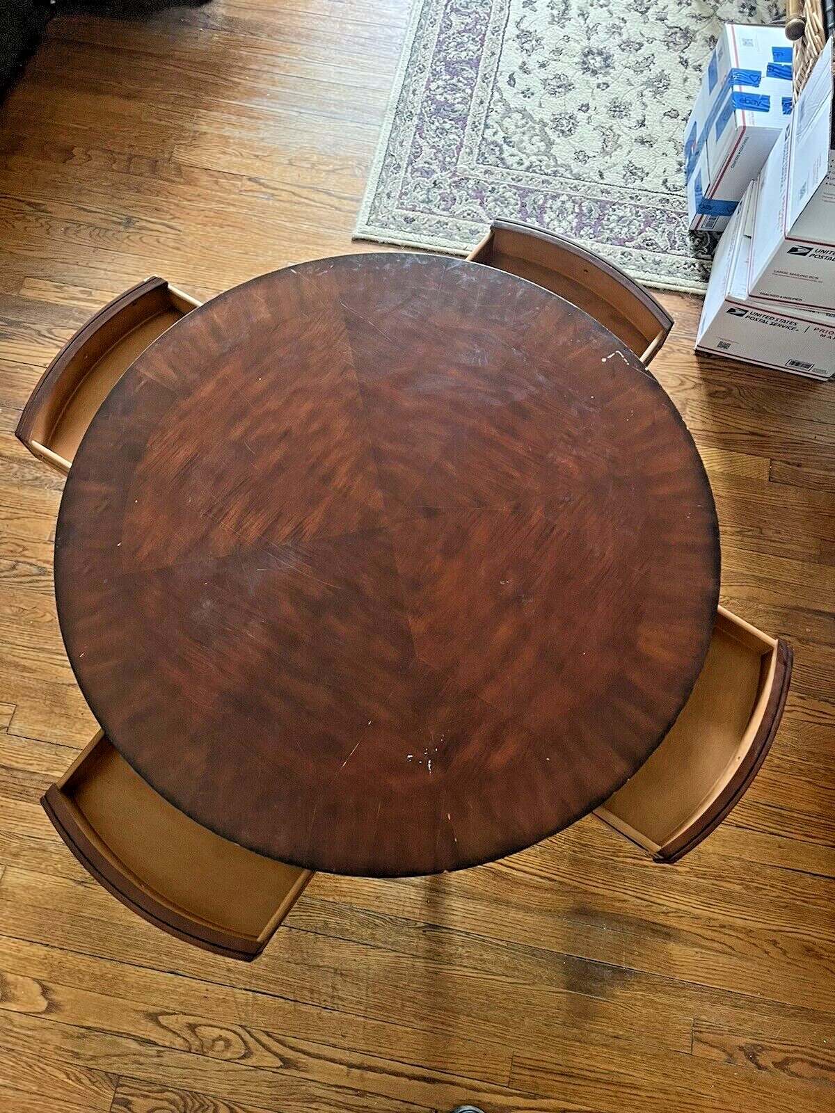 Mid-Century Mahogany Cicular Gueridon Table With 4 Pull-Out Drawers