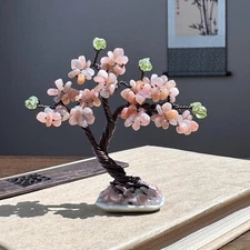 Mini Peach Moonstone Crystal Bonsai Tree Gemstone tree of Life
