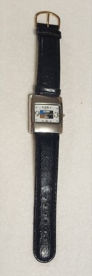 Mens Da Vanci Classic Big Numerals Silver Tone Black Leather Strap Watch NEW