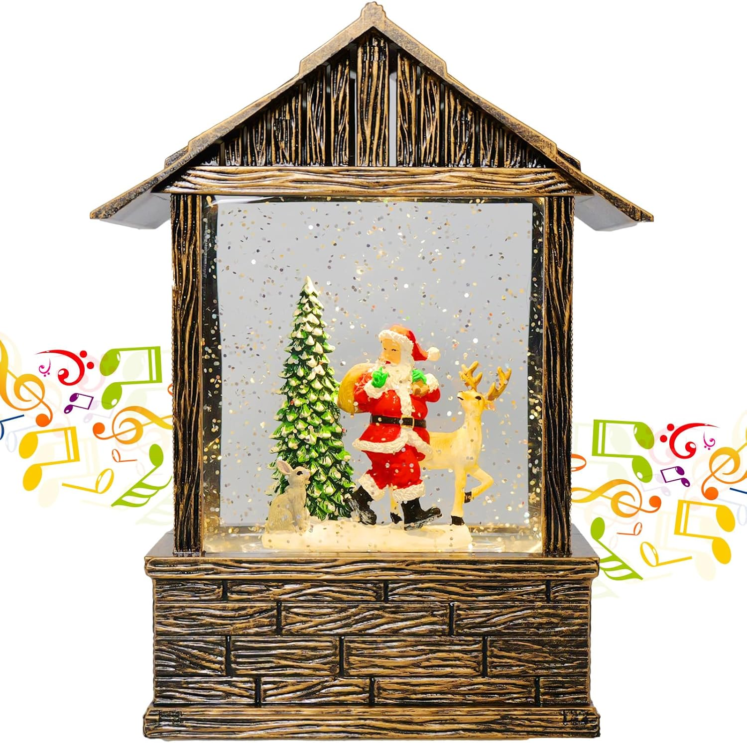 Christmas Snow Globes, Santa Claus with Reindeer Scene Snow Globes, Glittering S