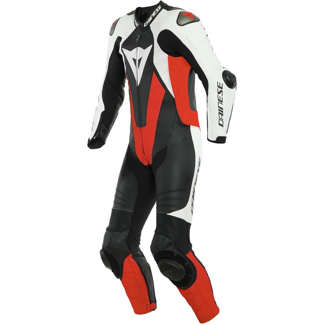 TUTA PELLE LEATHER SUIT MOTO DAINESE LAGUNA SECA 5 1PC BLACK WHITE RED TG 50
