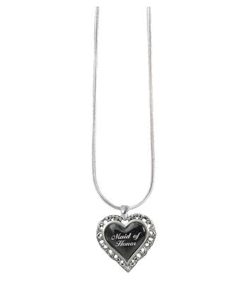 Maid of Honor Black Heart Silver Snake Chain Necklace Jewelry Wedding Gift