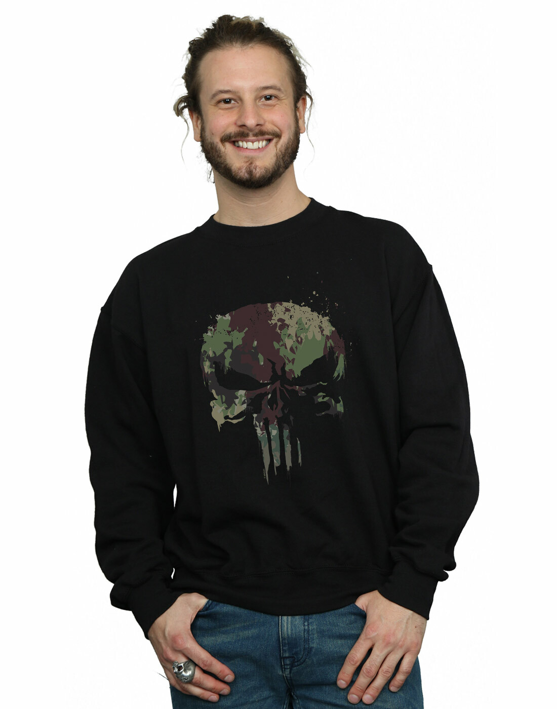 Marvel Hombre The Punisher TV Series Camo Skull Camisa De Entrenamiento Negro