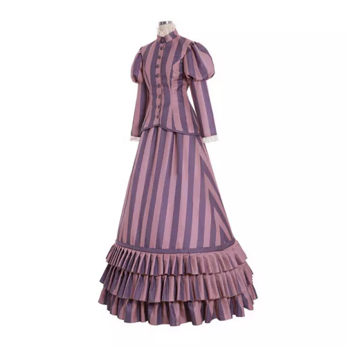 Viktorianisches gestreiftes Damenkleid Bürgerkriegskleid Reenactment Theater Kostüm Kleid - Bild 1 von 5