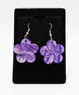 New Mother of Pearl Purple Shell Hawaiian Hibiscus Flower Earrings #E1155P