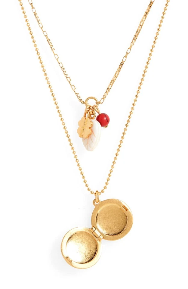 Collar Madewell Grabado en Oro Medallón Capa Dijes de la Suerte Capas NUEVO Foto 3 de 4