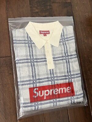 Supreme SS24 Plaid Knit S/S Polo Top Cream White Natural Supreme SS24 Plaid Knit S/S Polo Top Cream White Natural