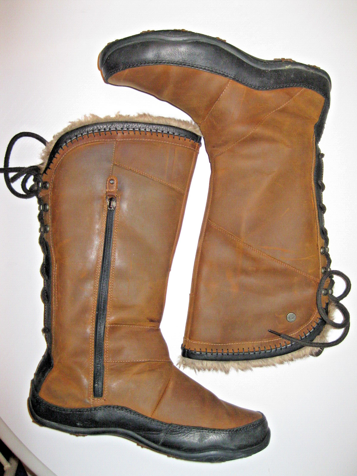Zipper Suede Leather Winter Boots Brown 