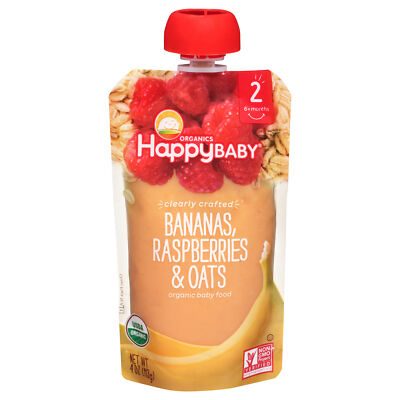 Happy Baby Stage 2 Banana Raspberry Oats Organic 4 oz (Pack of 16)