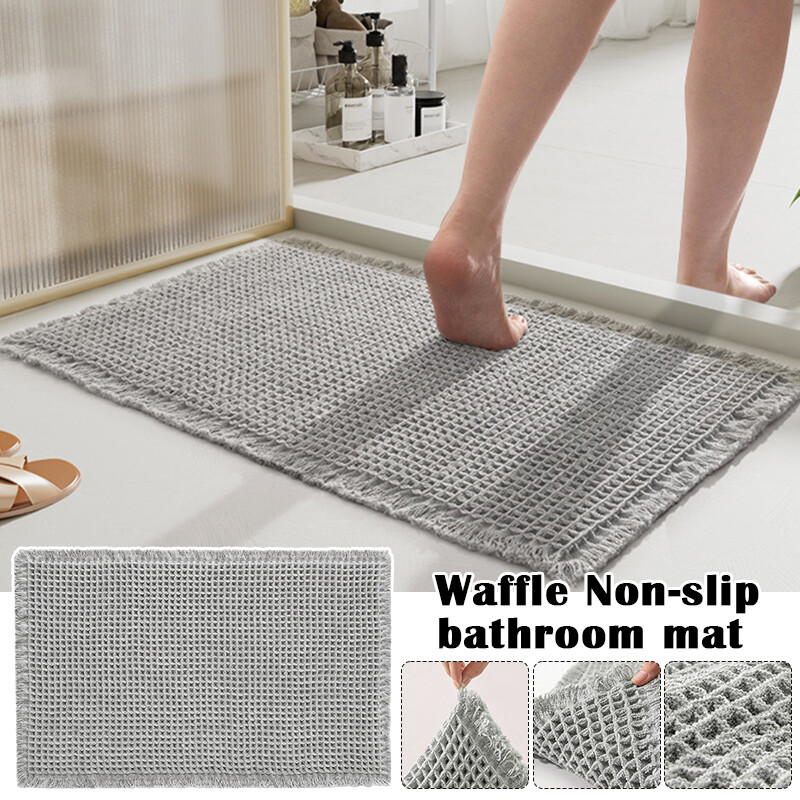 Non-Slip Waffle Braided Microfiber Bath Mat Water Absorbent