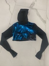 Weissman Dance Costume top With Hoodie blue glitter Girl  s size MC