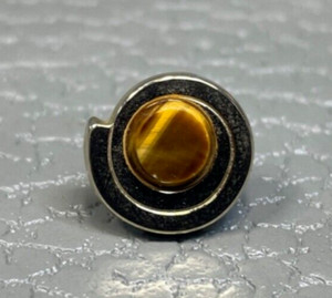 Authentic Scrolled Tiger's Eye Yellow Gold Plated Tie Tack Lapel Pin