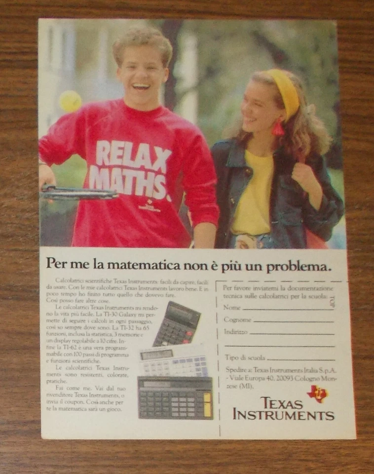 Seltene Werbung TEXAS INSTRUMENTS TI-30 GALAXY TI-32 TI-62 Taschenrechner 1988 - Bild 1 von 1