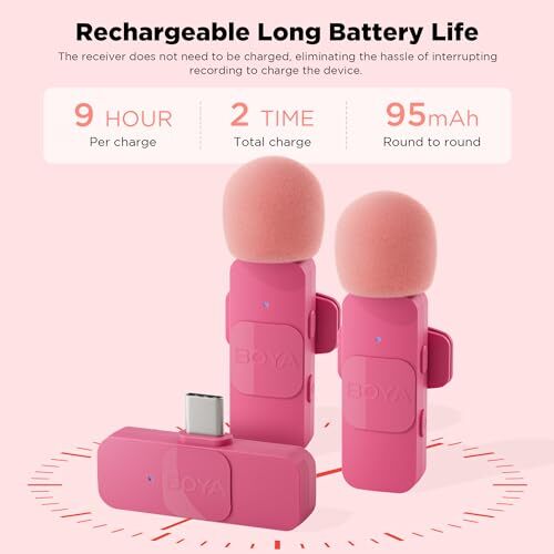 Wireless Lavalier Microphone for Android USB C Smartphone Tablet External Pink - Bild 3 von 6