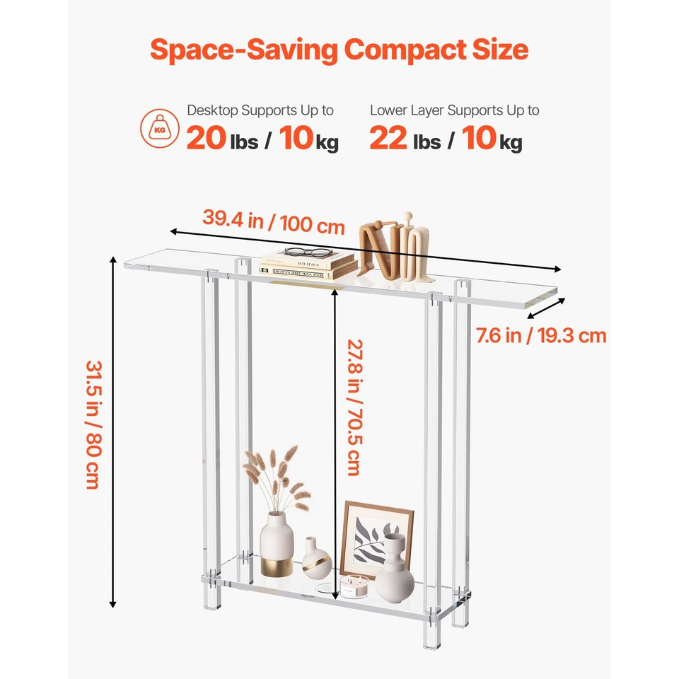 Consola de acrílico Uimoso con 2 niveles y estante de almacenamiento abierto Foto 3 de 4