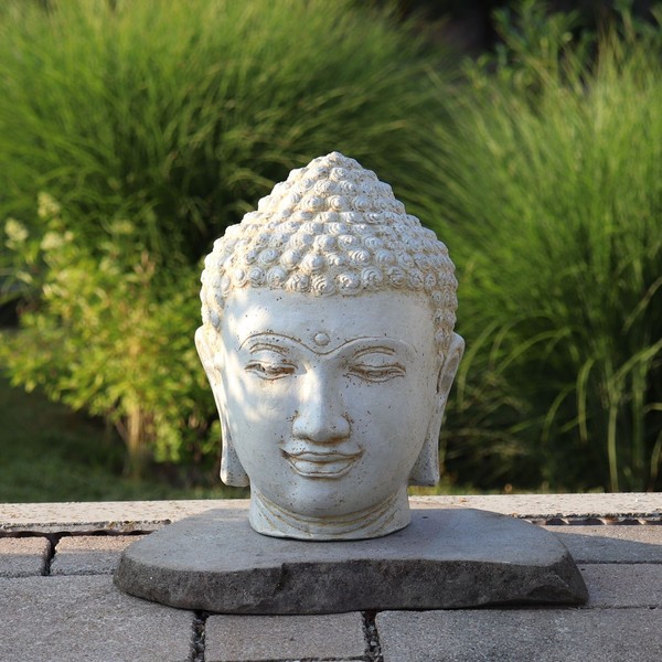 Buddha Kopf BüSte 32Cm Steinfigur Steinguss Garten Deko Weiß Antik Frostfest-image