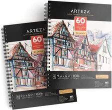ARTEZA Mixed Media Sketchbook, 9x12 Inches – 2-Pack, 60 Spiral-Bound Sheets, 110