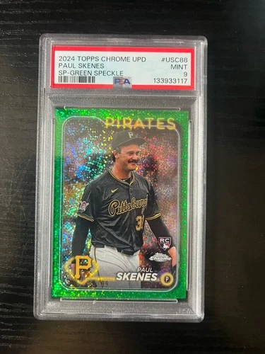 Paul Skenes 2024 Topps Chrome Update Green Speckle SP RC 61/99 Pirates PSA 9